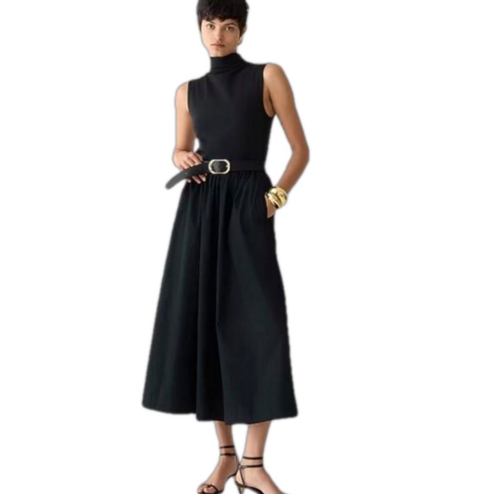 J Crew Knit Mock Neck Dress with Poplin Skirt like new